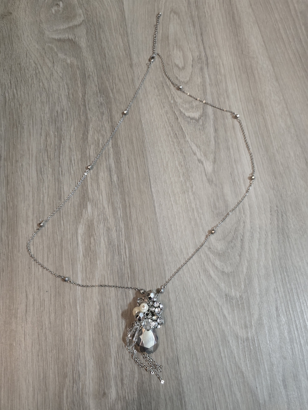 Delicate Silver Cluster Pendant Necklace with Faceted Drop